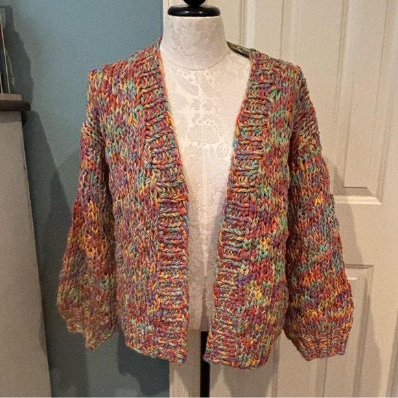 Rainbow Chunky Knit Cardigan Sweater - Picture 1 of 8